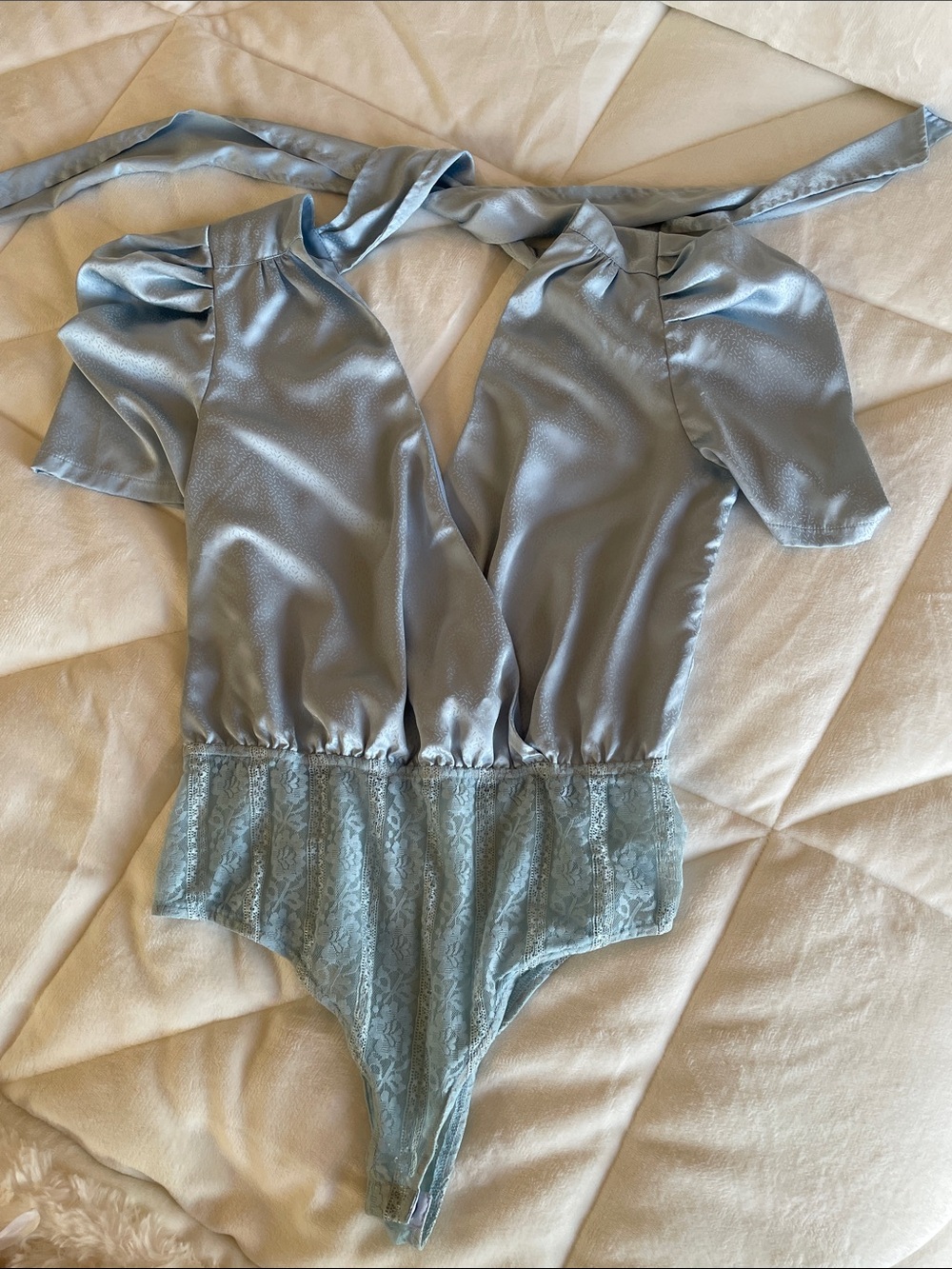 Ooberswank Light Blue Satin & Lace Women’s Bodysuit